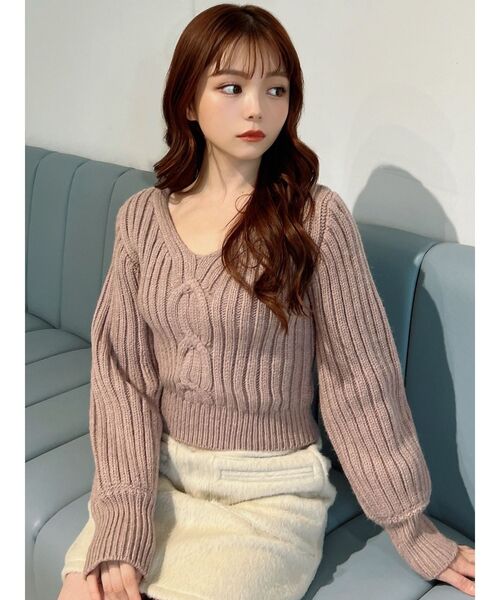 RESEXXY（リゼクシー）の「センターケーブルショートニット（ニット/セーター・レディース・ホワイト/ピンク/ブラック・FREE）」の6枚目の写真