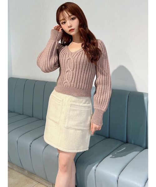 RESEXXY（リゼクシー）の「センターケーブルショートニット（ニット/セーター・レディース・ホワイト/ピンク/ブラック・FREE）」の7枚目の写真