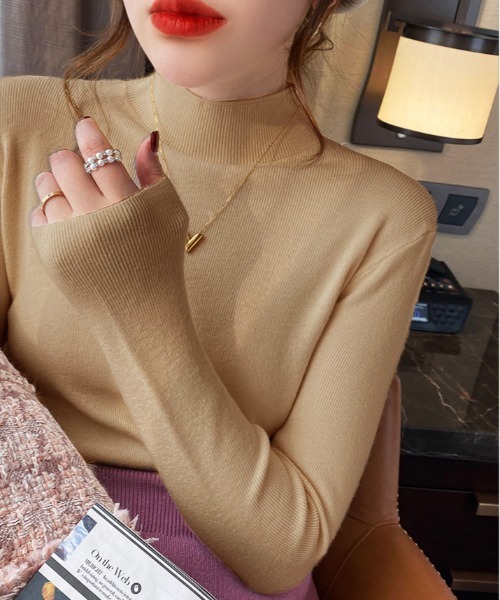kirakiraShop（キラキラショップ）の「ベーシック ハイネック ニット（ニット/セーター・レディース・グレー/ベージュ/ホワイト/ブラック・FREE）」の4枚目の写真