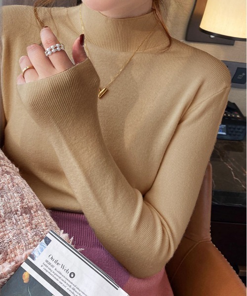 kirakiraShop（キラキラショップ）の「ベーシック ハイネック ニット（ニット/セーター・レディース・グレー/ベージュ/ホワイト/ブラック・FREE）」の10枚目の写真