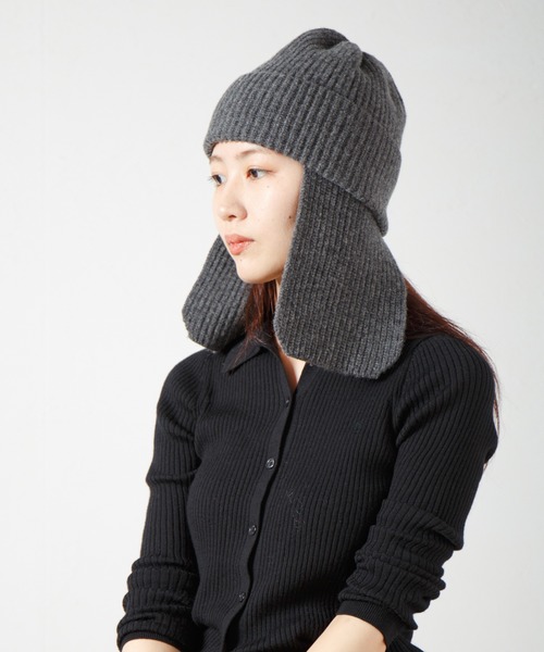 RACAL（ラカル）の「Ear Tab Knit Watch / 耳当てニットワッチ（ニットキャップ/ビーニー・レディース・グレー/オフホワイト/ブラック・FREE）」の3枚目の写真