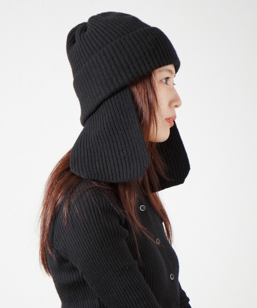 RACAL（ラカル）の「Ear Tab Knit Watch / 耳当てニットワッチ（ニットキャップ/ビーニー・レディース・グレー/オフホワイト/ブラック・FREE）」の2枚目の写真