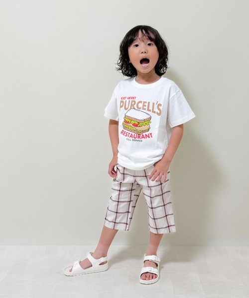 familiar クジラチェック柄Tシャツハーフパンツ帽子セット 110cm