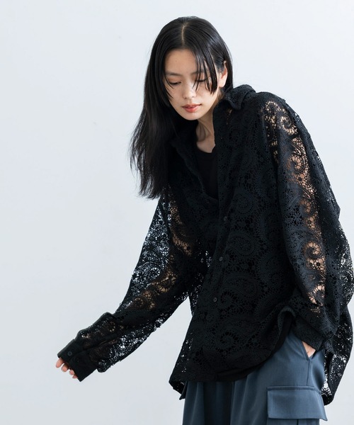 JUNRED(ジュンレッド)の「ペイズリーレースロングスリーブシャツ(シャツ/ブラウス・メンズ・ブラック/グリーン・S/M/L)」の2枚目の写真