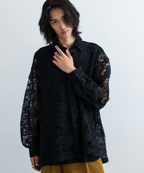 JUNRED(ジュンレッド)の「ペイズリーレースロングスリーブシャツ(シャツ/ブラウス・メンズ・ブラック/グリーン・S/M/L)」の5枚目の写真