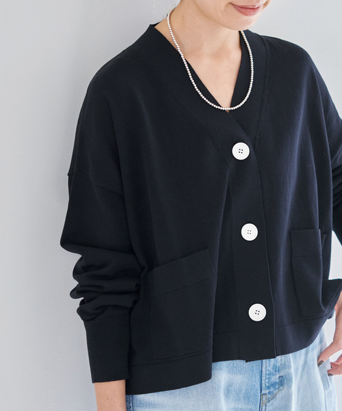 IENA ドライコットン　ネイビー カーディガン IENA（イエナ）の「《追加》ドライコットン Vネックカーディガン