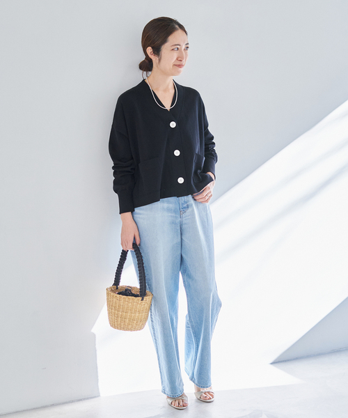 極美品✨【IENA】ドライコットンVネックカーディガン　ネイビー IENA（イエナ）の「《追加》ドライコットン Vネックカーディガン