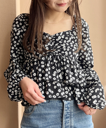 フラワープリントフリルブラウス