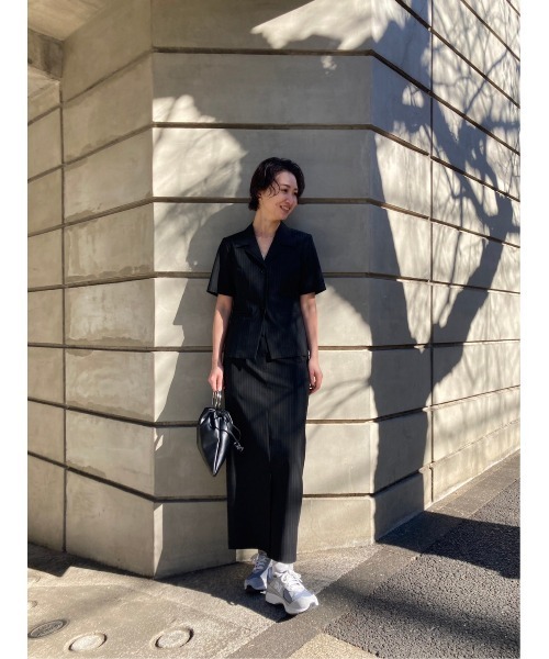 MOUSSY ブラック ストライプ テーラードジャケット M MOUSSY | 2WAY SEMI SHEER ジャケット (その他アウター ) |SHEL