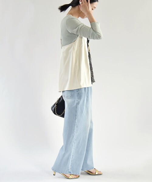 quaranciel（カランシエル）の「quaranciel:〈洗濯機可能〉サテン レース フロント オープン キャミソール（キャミソール・レディース・ベージュ/ナチュラル・ONE SIZE）」の4枚目の写真