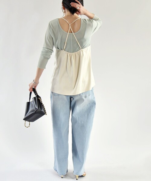 quaranciel（カランシエル）の「quaranciel:〈洗濯機可能〉サテン レース フロント オープン キャミソール（キャミソール・レディース・ベージュ/ナチュラル・ONE SIZE）」の5枚目の写真