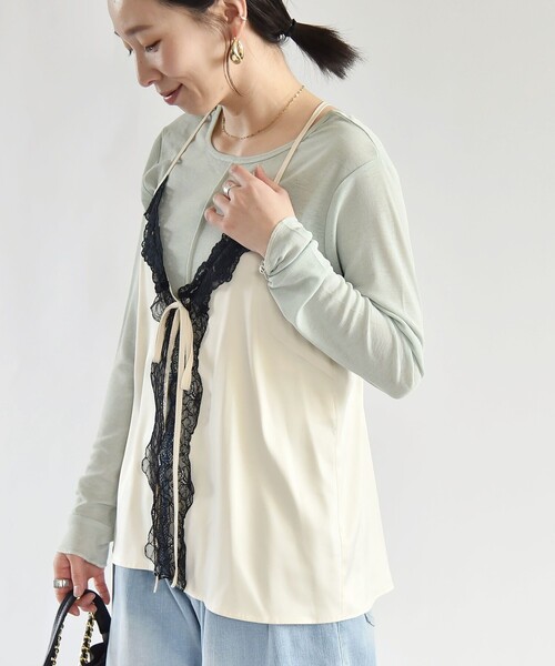 quaranciel（カランシエル）の「quaranciel:〈洗濯機可能〉サテン レース フロント オープン キャミソール（キャミソール・レディース・ベージュ/ナチュラル・ONE SIZE）」の7枚目の写真