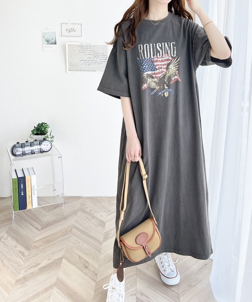 《Javaジャバコラボ》大人のラフスタイル。綿100%ピグメント加工グラフィックワンピース