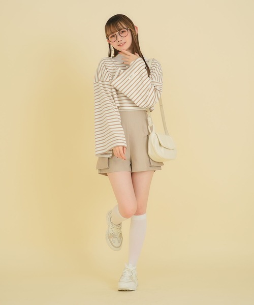 moulis'(ムーリス)の「ワイドスリーブボーダーロンT(Tシャツ/カットソー・レディース・ベビーピンク/ベージュ/ネイビー・MEDIUM/LARGE/LL)」の4枚目の写真