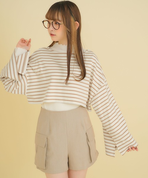 moulis'(ムーリス)の「ワイドスリーブボーダーロンT(Tシャツ/カットソー・レディース・ベビーピンク/ベージュ/ネイビー・MEDIUM/LARGE/LL)」の5枚目の写真