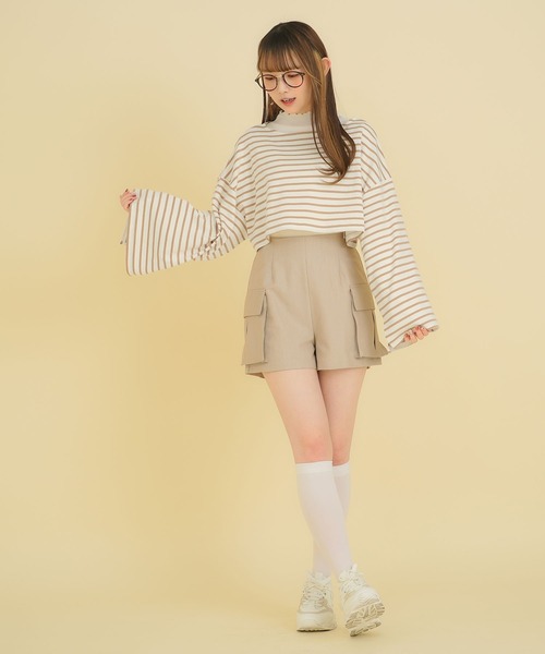moulis'(ムーリス)の「ワイドスリーブボーダーロンT(Tシャツ/カットソー・レディース・ベビーピンク/ベージュ/ネイビー・MEDIUM/LARGE/LL)」の6枚目の写真