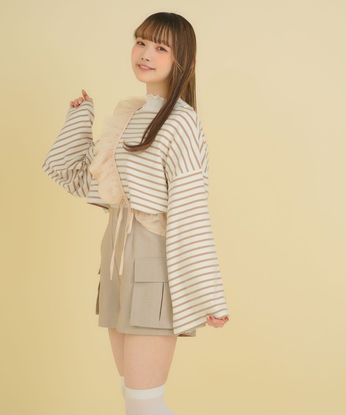 moulis'(ムーリス)の「ワイドスリーブボーダーロンT(Tシャツ/カットソー・レディース・ベビーピンク/ベージュ/ネイビー・MEDIUM/LARGE/LL)」の7枚目の写真