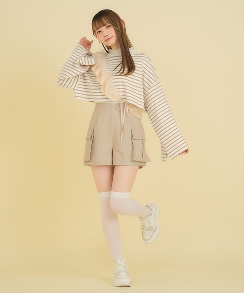 moulis'(ムーリス)の「ワイドスリーブボーダーロンT(Tシャツ/カットソー・レディース・ベビーピンク/ベージュ/ネイビー・MEDIUM/LARGE/LL)」の8枚目の写真