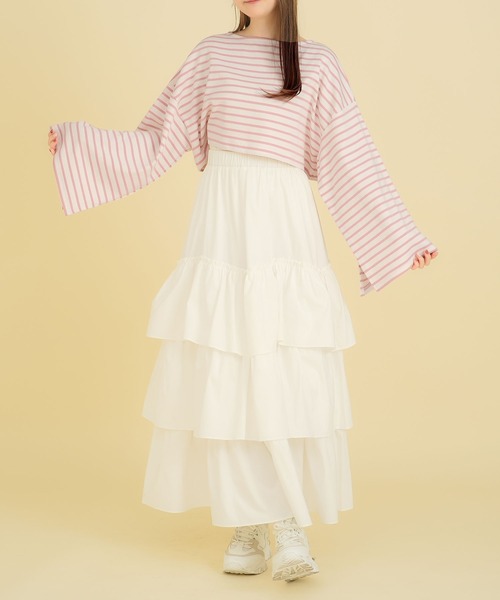 moulis'(ムーリス)の「ワイドスリーブボーダーロンT(Tシャツ/カットソー・レディース・ベビーピンク/ベージュ/ネイビー・MEDIUM/LARGE/LL)」の10枚目の写真