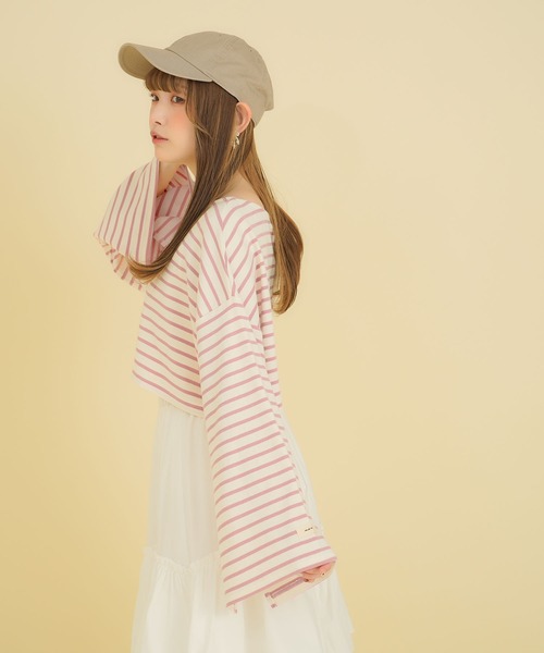 moulis'(ムーリス)の「ワイドスリーブボーダーロンT(Tシャツ/カットソー・レディース・ベビーピンク/ベージュ/ネイビー・MEDIUM/LARGE/LL)」の11枚目の写真