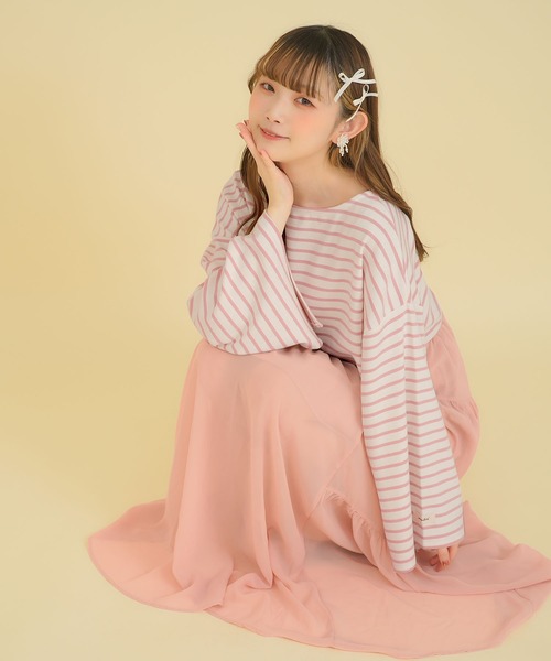moulis'(ムーリス)の「ワイドスリーブボーダーロンT(Tシャツ/カットソー・レディース・ベビーピンク/ベージュ/ネイビー・MEDIUM/LARGE/LL)」の14枚目の写真