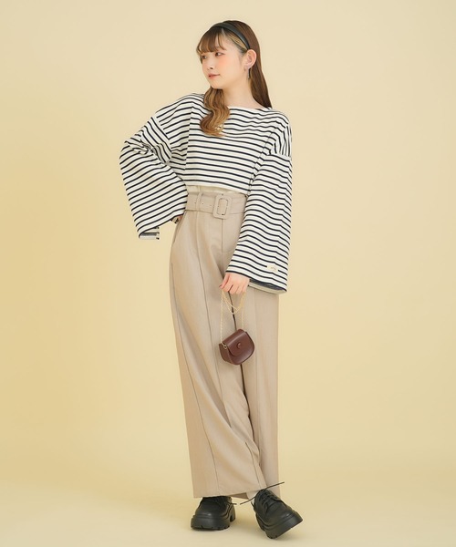 moulis'(ムーリス)の「ワイドスリーブボーダーロンT(Tシャツ/カットソー・レディース・ベビーピンク/ベージュ/ネイビー・MEDIUM/LARGE/LL)」の15枚目の写真