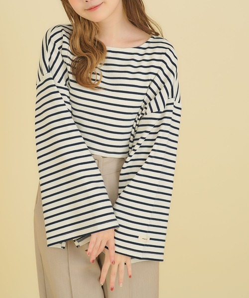 moulis'(ムーリス)の「ワイドスリーブボーダーロンT(Tシャツ/カットソー・レディース・ベビーピンク/ベージュ/ネイビー・MEDIUM/LARGE/LL)」の16枚目の写真