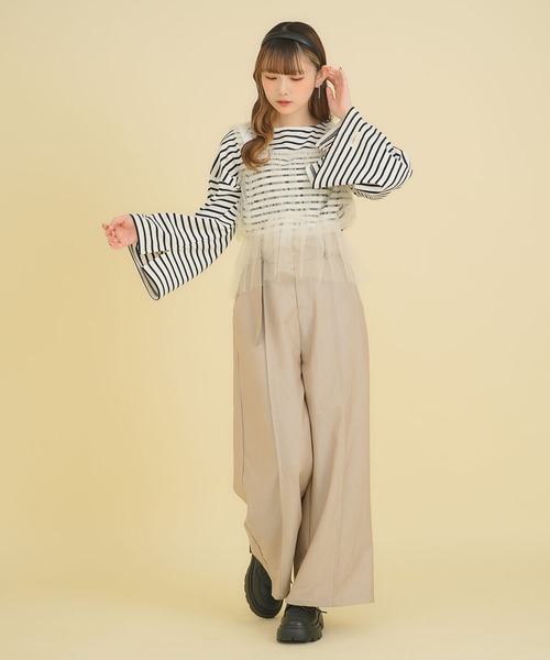 moulis'(ムーリス)の「ワイドスリーブボーダーロンT(Tシャツ/カットソー・レディース・ベビーピンク/ベージュ/ネイビー・MEDIUM/LARGE/LL)」の17枚目の写真