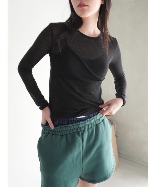 ENCIRCLE（エンサークル）の「【ENCIRCLE/エンサークル】Sheer top/シアートップス（Tシャツ/カットソー・レディース・ブラック/ライトグレー・FREE）」の15枚目の写真