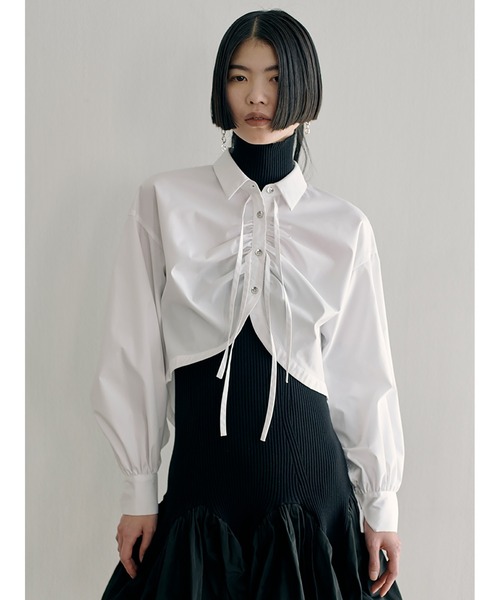 ブラウス シャツ Broad Curved Hem Ribbon Shirt レディース セール】Broad Curved Hem Ribbon Shirt（シャツ/ブラウス