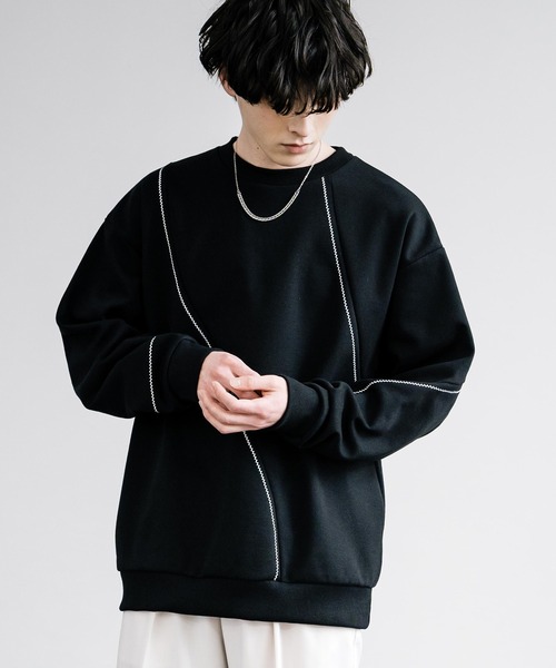 Rocky Monroe(ロッキーモンロー)の「オーバーサイズトリムステッチクルーネックプルオーバー(スウェット・メンズ・ブラック/ホワイト×グレー/オフホワイト・M/L)」の21枚目の写真