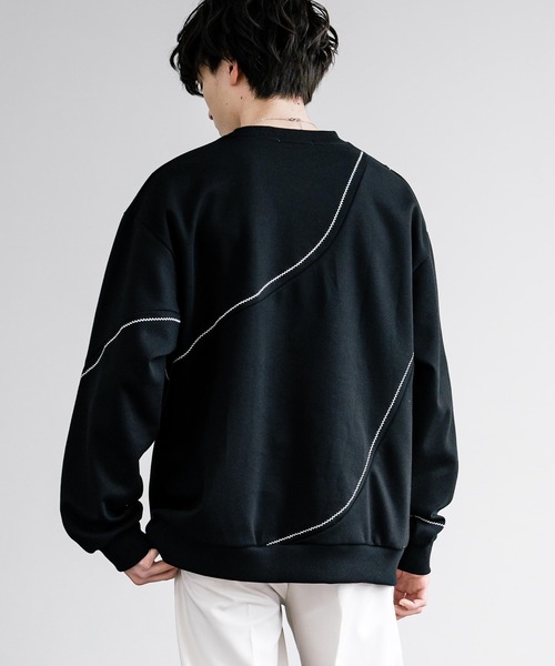 Rocky Monroe(ロッキーモンロー)の「オーバーサイズトリムステッチクルーネックプルオーバー(スウェット・メンズ・ブラック/ホワイト×グレー/オフホワイト・M/L)」の20枚目の写真