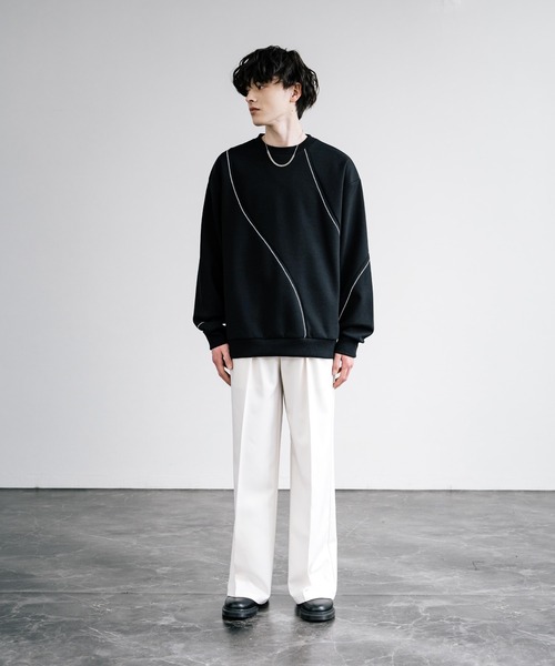 Rocky Monroe(ロッキーモンロー)の「オーバーサイズトリムステッチクルーネックプルオーバー(スウェット・メンズ・ブラック/ホワイト×グレー/オフホワイト・M/L)」の10枚目の写真