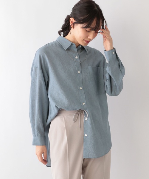 GLOBAL WORK(グローバルワーク)の「イージーケアシアーシャツ長袖/976694(シャツ/ブラウス・レディース・グレイッシュベージュ/アイボリー/カーキ/チャコール/コーラルピンク/サックスブルー・FREE)」の5枚目の写真