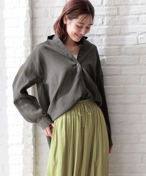 GLOBAL WORK(グローバルワーク)の「イージーケアシアーシャツ長袖/976694(シャツ/ブラウス・レディース・グレイッシュベージュ/アイボリー/カーキ/チャコール/コーラルピンク/サックスブルー・FREE)」の15枚目の写真