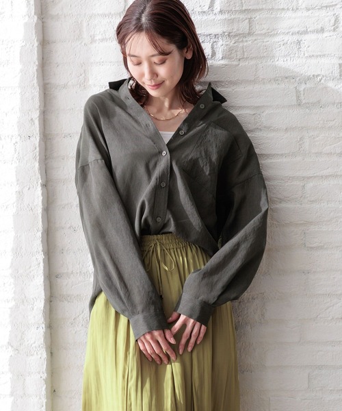 GLOBAL WORK(グローバルワーク)の「イージーケアシアーシャツ長袖/976694(シャツ/ブラウス・レディース・グレイッシュベージュ/アイボリー/カーキ/チャコール/コーラルピンク/サックスブルー・FREE)」の16枚目の写真