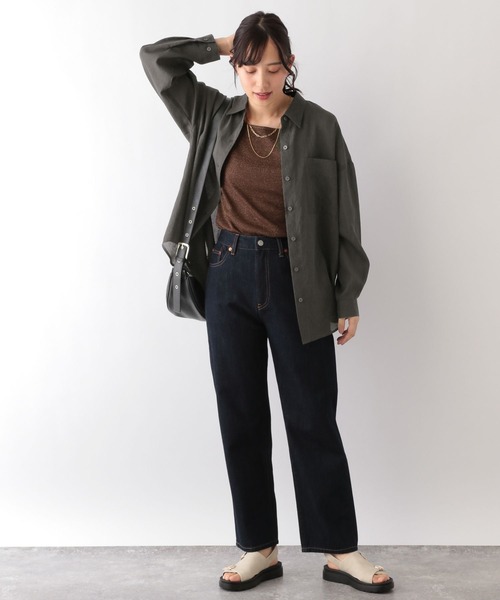 GLOBAL WORK(グローバルワーク)の「イージーケアシアーシャツ長袖/976694(シャツ/ブラウス・レディース・グレイッシュベージュ/アイボリー/カーキ/チャコール/コーラルピンク/サックスブルー・FREE)」の8枚目の写真