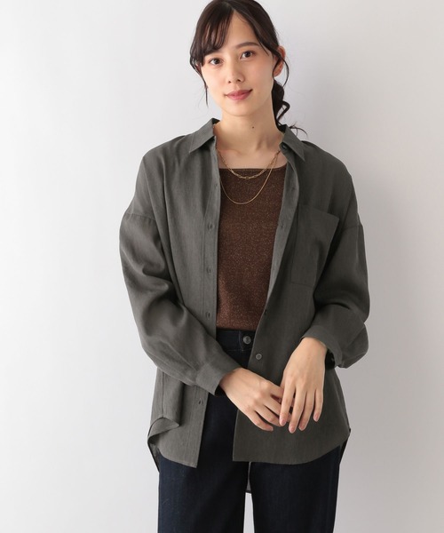 GLOBAL WORK(グローバルワーク)の「イージーケアシアーシャツ長袖/976694(シャツ/ブラウス・レディース・グレイッシュベージュ/アイボリー/カーキ/チャコール/コーラルピンク/サックスブルー・FREE)」の10枚目の写真