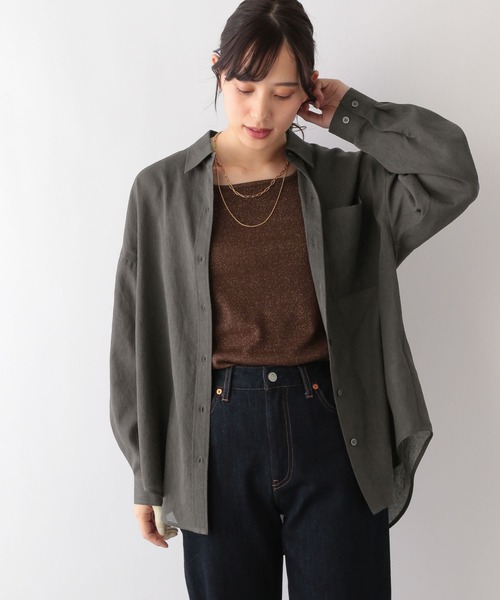 GLOBAL WORK(グローバルワーク)の「イージーケアシアーシャツ長袖/976694(シャツ/ブラウス・レディース・グレイッシュベージュ/アイボリー/カーキ/チャコール/コーラルピンク/サックスブルー・FREE)」の11枚目の写真