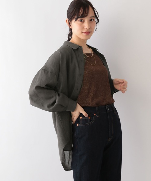 GLOBAL WORK(グローバルワーク)の「イージーケアシアーシャツ長袖/976694(シャツ/ブラウス・レディース・グレイッシュベージュ/アイボリー/カーキ/チャコール/コーラルピンク/サックスブルー・FREE)」の12枚目の写真