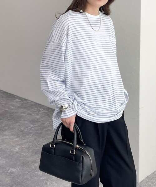 fredy emue（フレディエミュ）の「【新色登場！】シアーボーダーロンT（Tシャツ/カットソー・レディース・ピンク系その他/ブルー系その他2/ブラック系その他/ホワイト系その他/ブルー系その他/ベージュ系その他・38）」の4枚目の写真