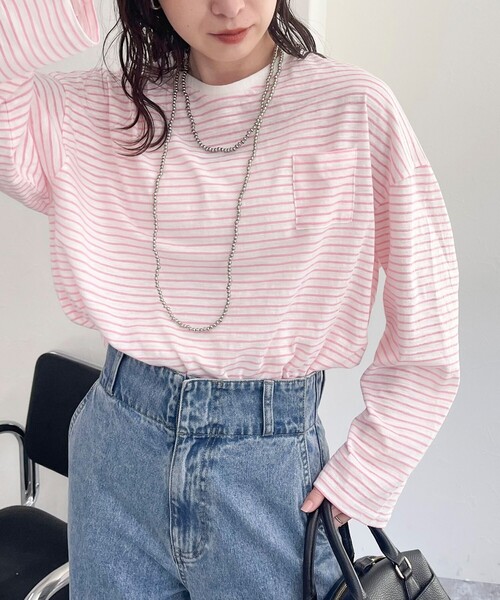 fredy emue（フレディエミュ）の「【新色登場！】シアーボーダーロンT（Tシャツ/カットソー・レディース・ピンク系その他/ブルー系その他2/ブラック系その他/ホワイト系その他/ブルー系その他/ベージュ系その他・38）」の6枚目の写真