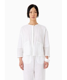 EMPORIO ARMANI | 【エンポリオ アルマーニ】クルーネックブラウス ピュアリネン 起毛ディテール(シャツ/ブラウス)