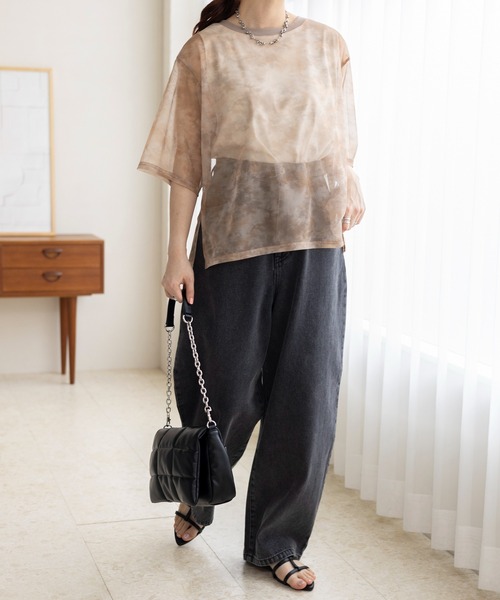 LEPSIM（レプシィム）の「チュール5分袖レイヤード　114635（Tシャツ/カットソー・レディース・ブラウン系その他/ブラック/キナリ・FREE）」の5枚目の写真