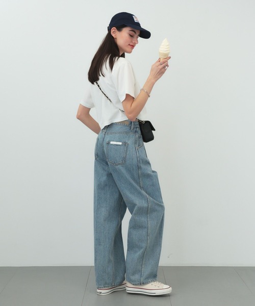 saloon(サルーン)の「SALOON(サルーン)/ クロップドTシャツ 半袖 ショート丈(Tシャツ/カットソー・レディース・ブラック/グリーン/ホワイト/オレンジ・FREE)」の6枚目の写真