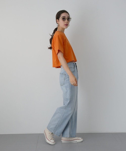 saloon(サルーン)の「SALOON(サルーン)/ クロップドTシャツ 半袖 ショート丈(Tシャツ/カットソー・レディース・ブラック/グリーン/ホワイト/オレンジ・FREE)」の9枚目の写真