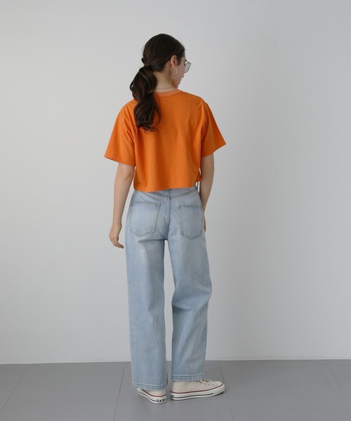 saloon(サルーン)の「SALOON(サルーン)/ クロップドTシャツ 半袖 ショート丈(Tシャツ/カットソー・レディース・ブラック/グリーン/ホワイト/オレンジ・FREE)」の10枚目の写真