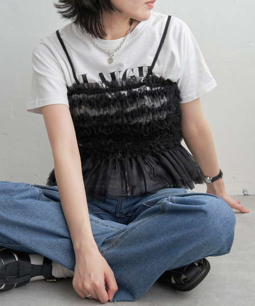 VENCEEXCHANGE(ヴァンスエクスチェンジ)の「チュールキャミソール(キャミソール・レディース・オフホワイト/ブラック・FREE)」の2枚目の写真