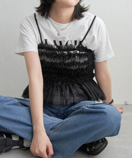 VENCEEXCHANGE(ヴァンスエクスチェンジ)の「チュールキャミソール(キャミソール・レディース・オフホワイト/ブラック・FREE)」の3枚目の写真