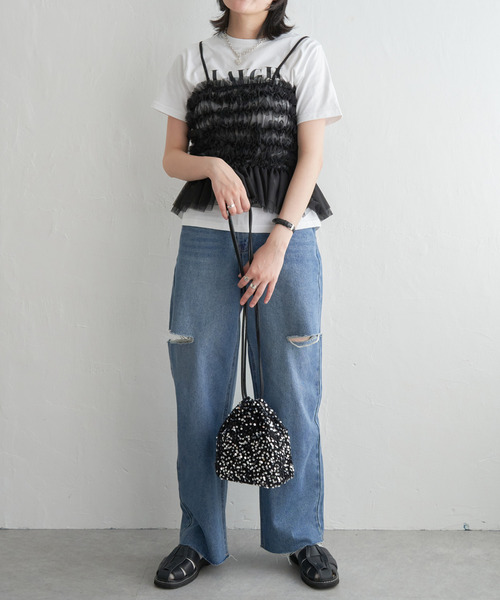 VENCEEXCHANGE(ヴァンスエクスチェンジ)の「チュールキャミソール(キャミソール・レディース・オフホワイト/ブラック・FREE)」の4枚目の写真